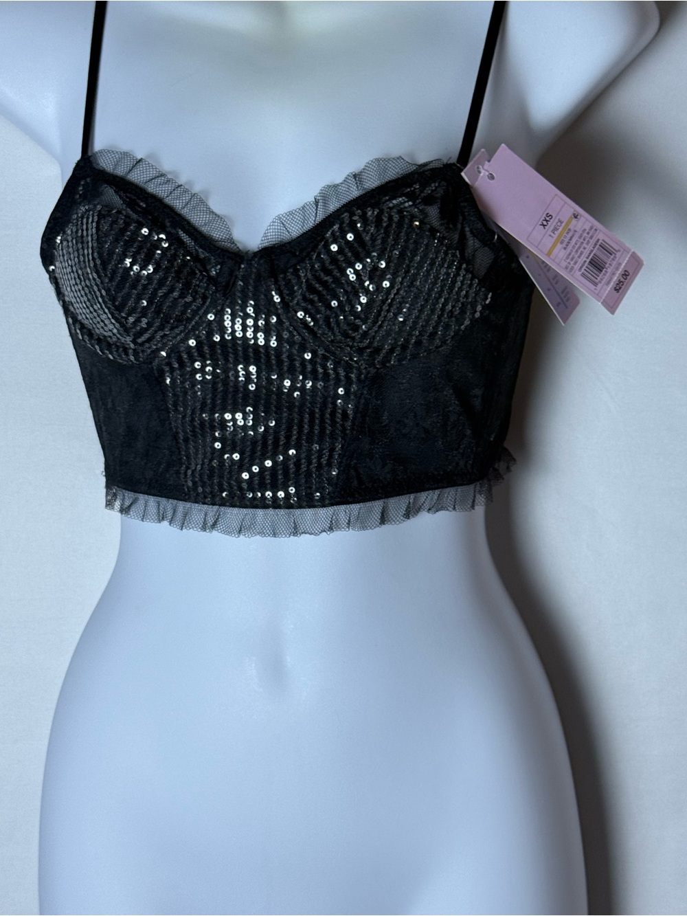 wild fable Black Sequin Lace-Trim Crop Bralette